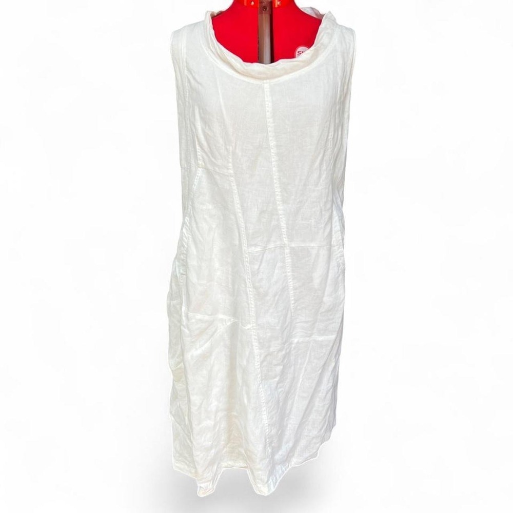 Rundholz White‎ linen midi dress with cowl neckline & pockets linen size medium